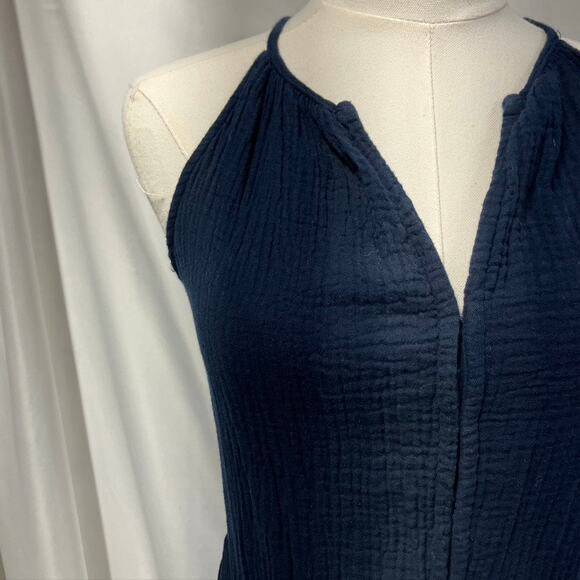 Gap V-neck Crinkle Cotton Jumpsuit Womens 00 Navy Blue New Spring Summer classic - Picture 2 of 13